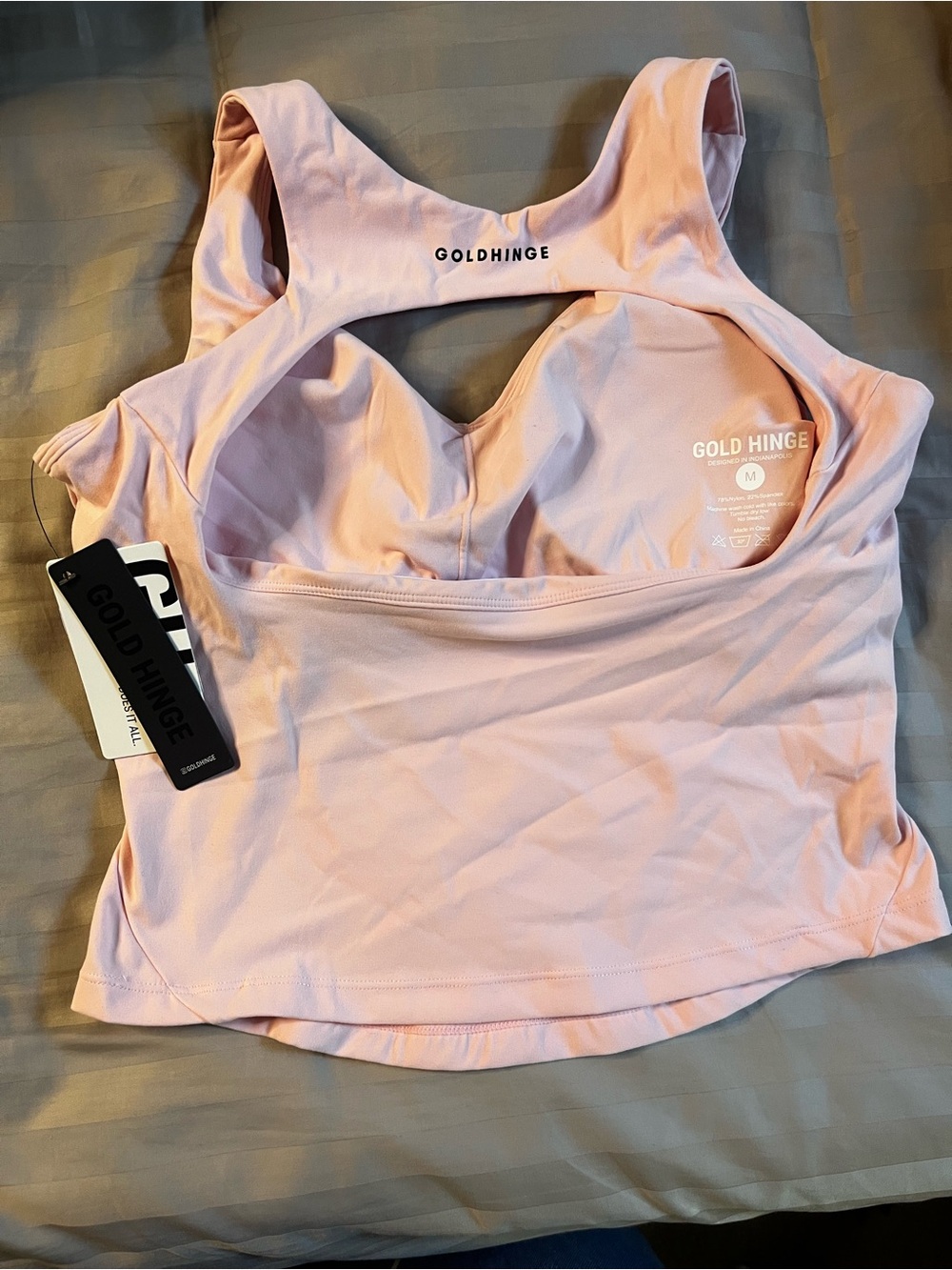 Gold Hinge Women's Light Pink Supportive Tank with Built-In Bra